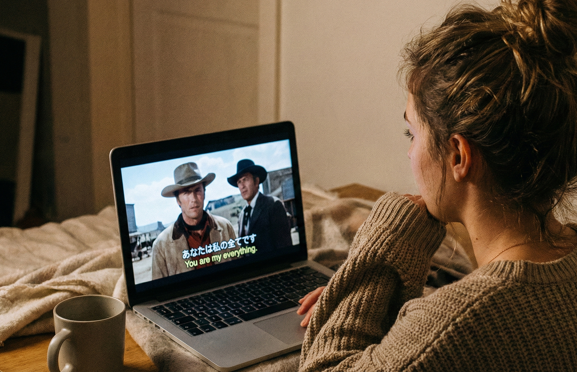 笑顔でパソコンを見つめる女性